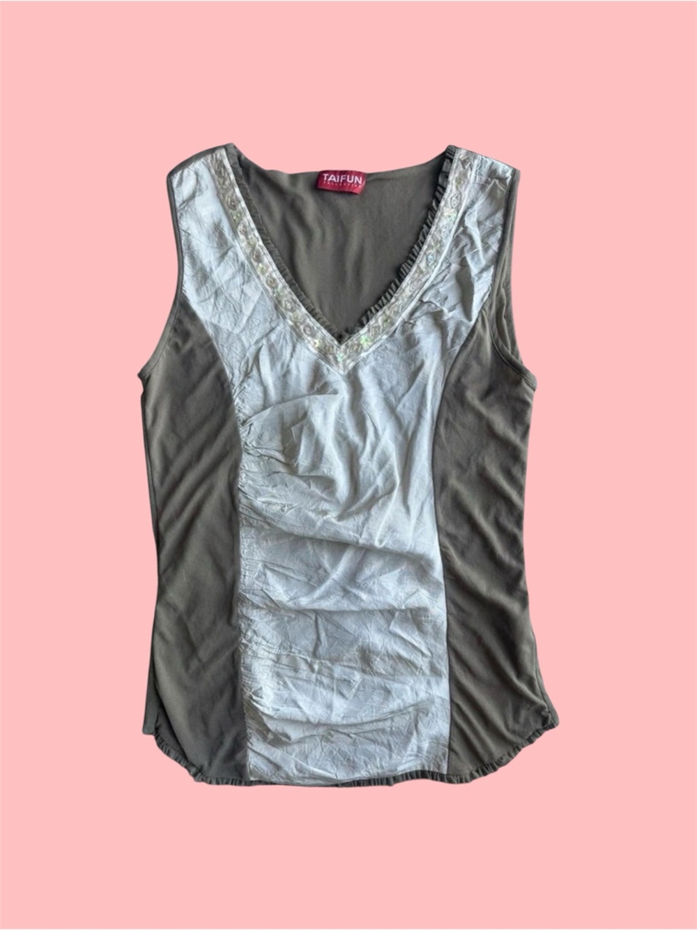 Olive & Cream V-Neck Sleeveless Top
